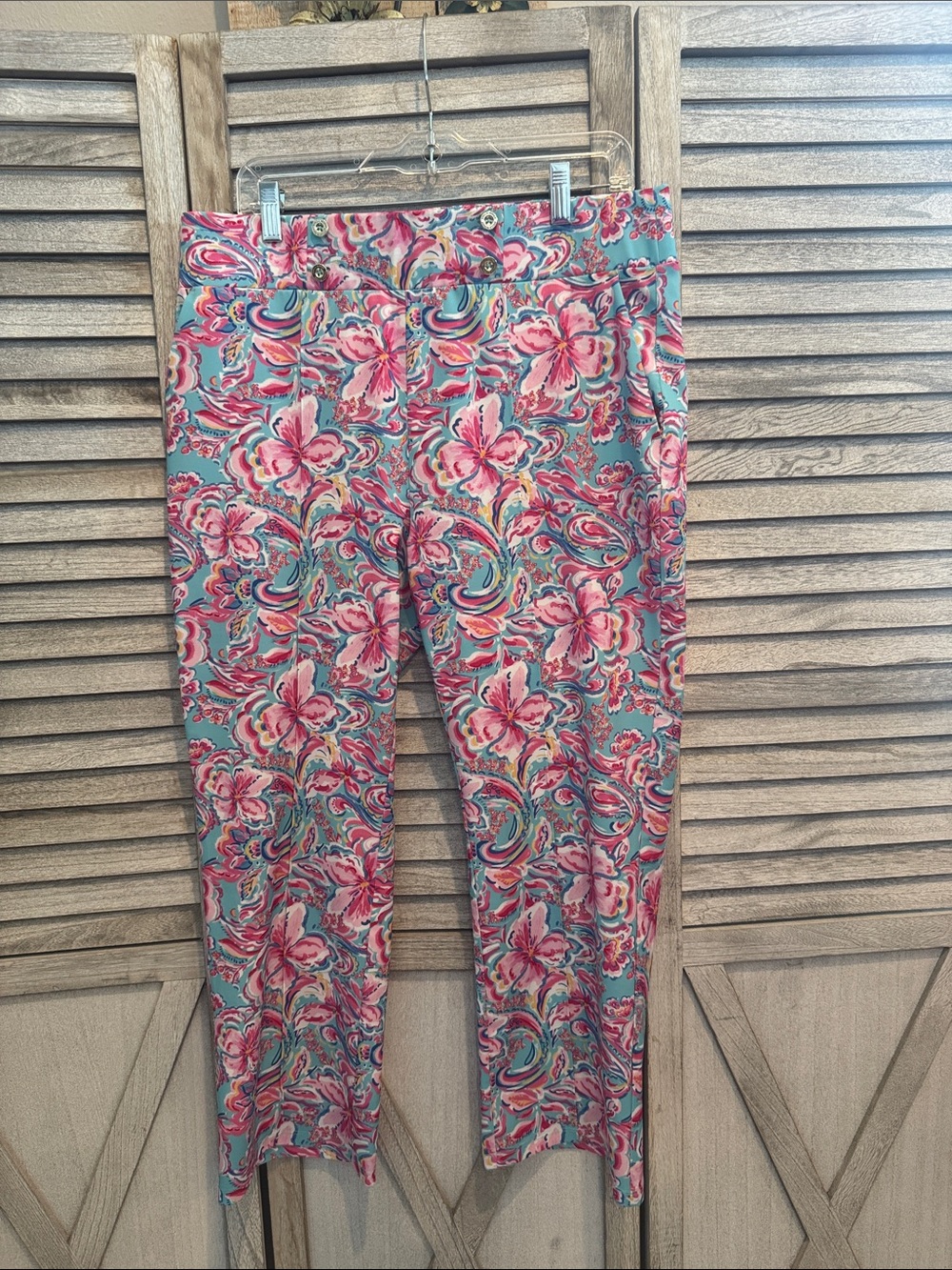 Stella Parker Floral Print Stretch Pants - Pink & Teal size Xlarge